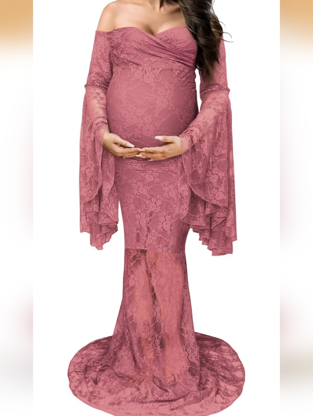 XL Dusty Rose Lace Maternity Gown #714